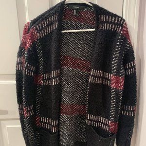 Forever 21 Fuzzy Pattern Cardigan Black